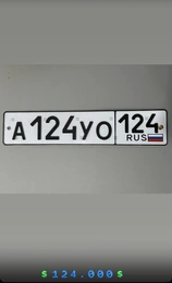 Госномер 124/124. А 124 УО 124. 124000 рублей, Красноярск